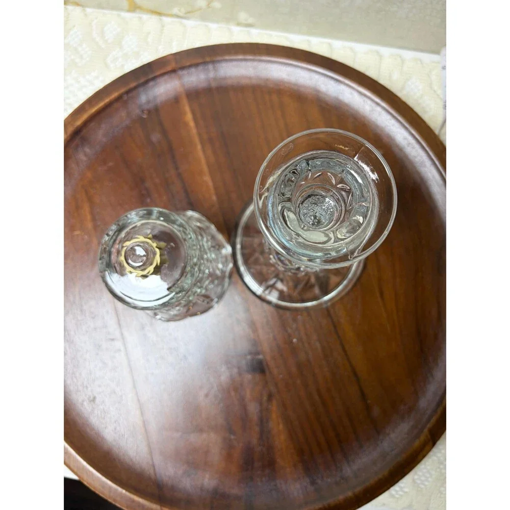 VTG Homeco Clear Pressed Glass Hurricane Candle Holder Peg Votive Scalloped